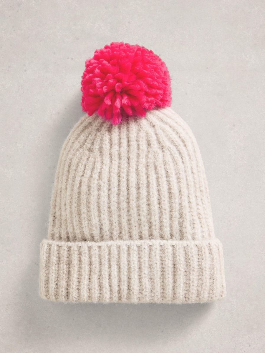 Gestreifte Strickmütze mit Bommel