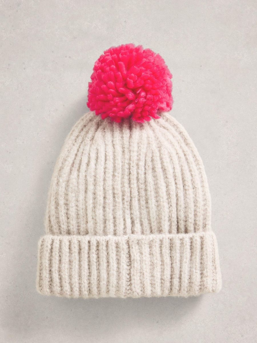 Gestreifte Strickmütze mit Bommel