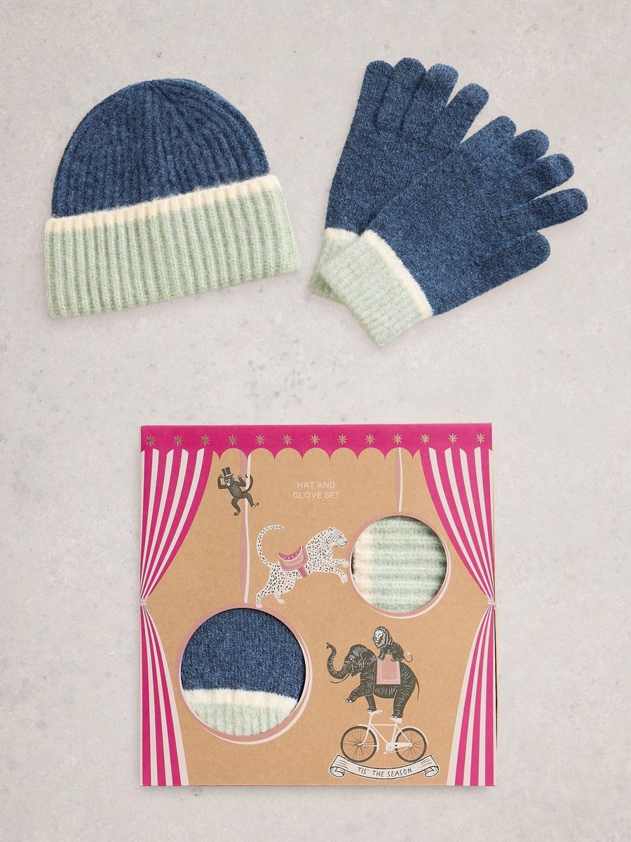 Geripptes Mützen- und Handschuh-Geschenkset