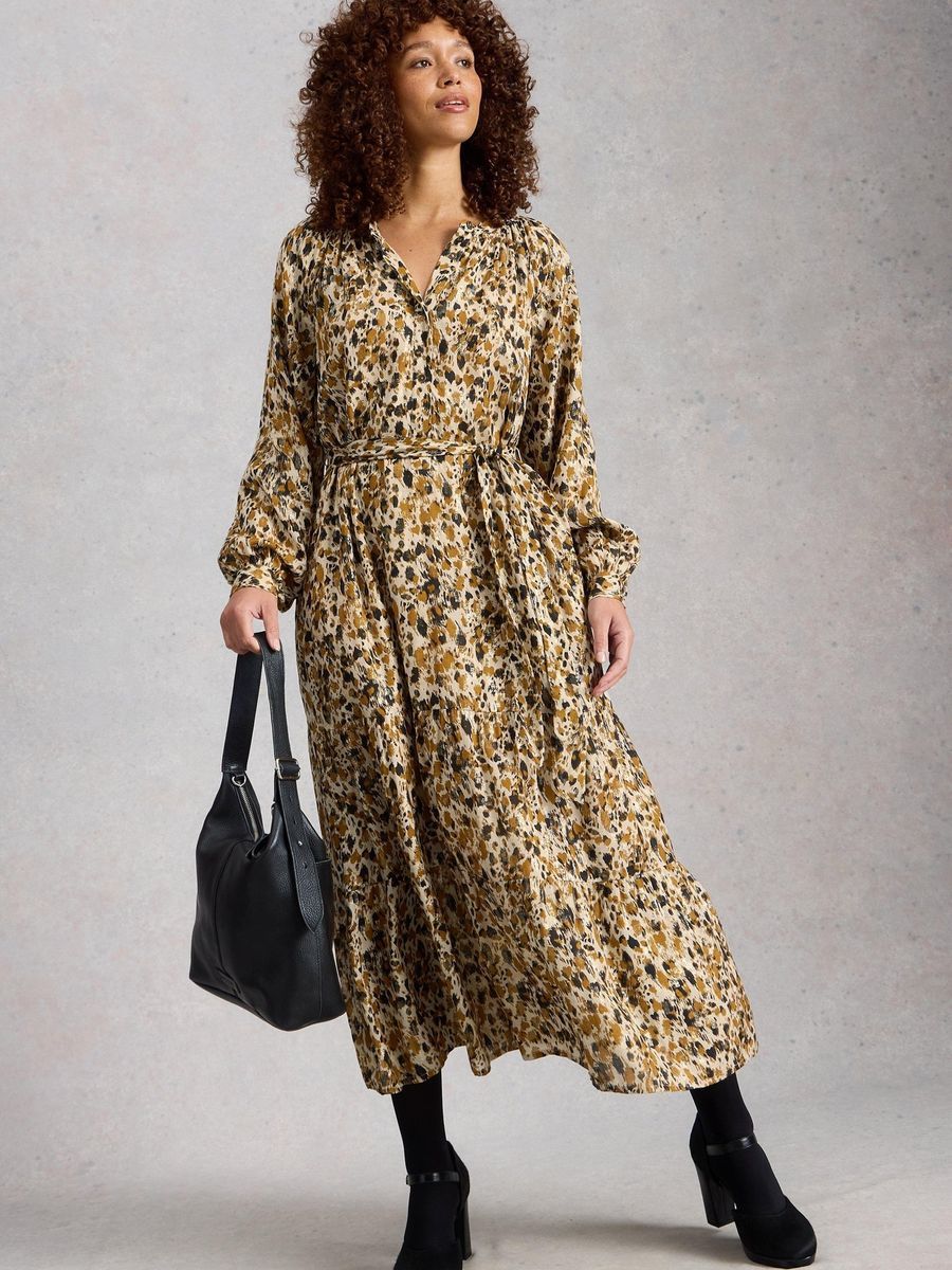 Gestuftes Maxikleid mit Metallic-Print