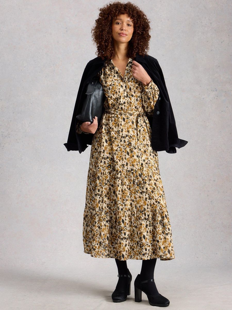 Gestuftes Maxikleid mit Metallic-Print