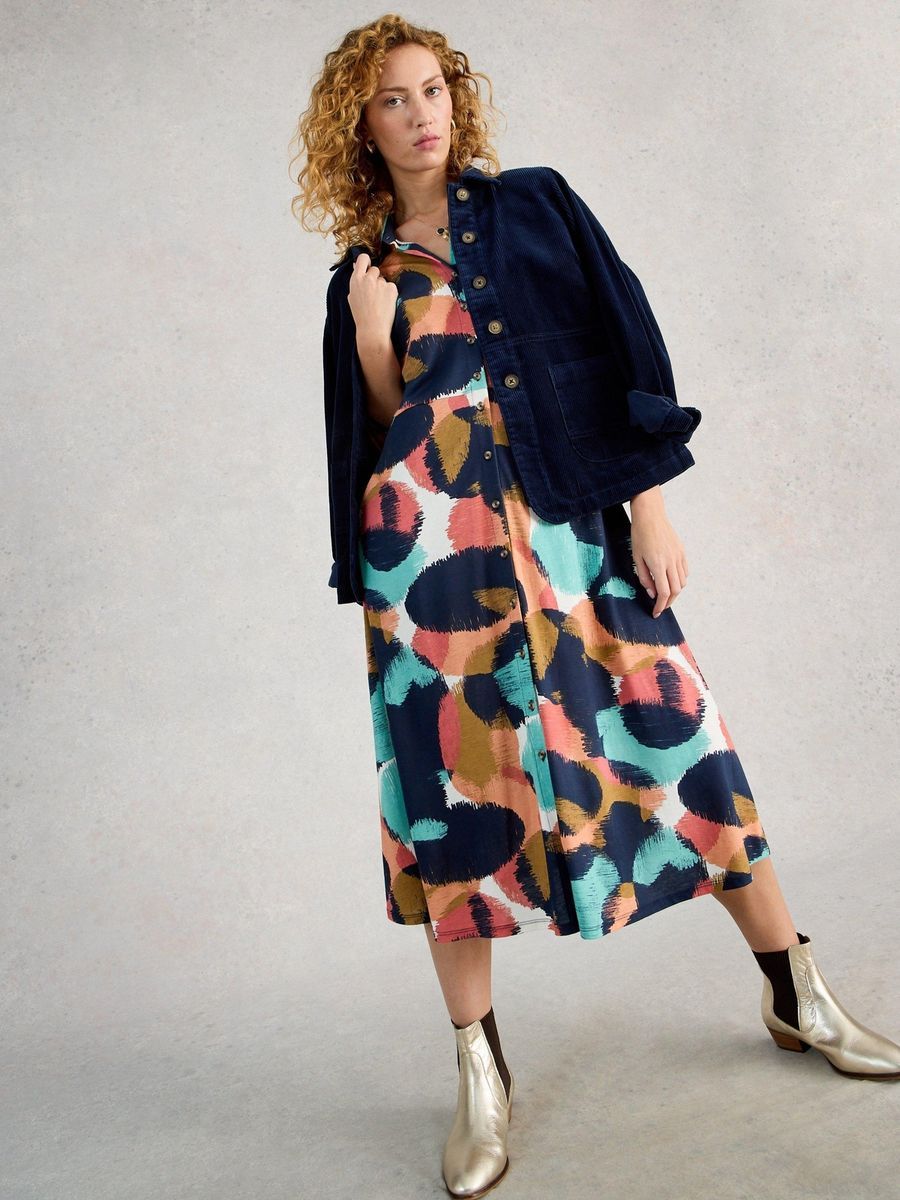 Jersey-Hemdblusenkleid mit künstlerischem Print