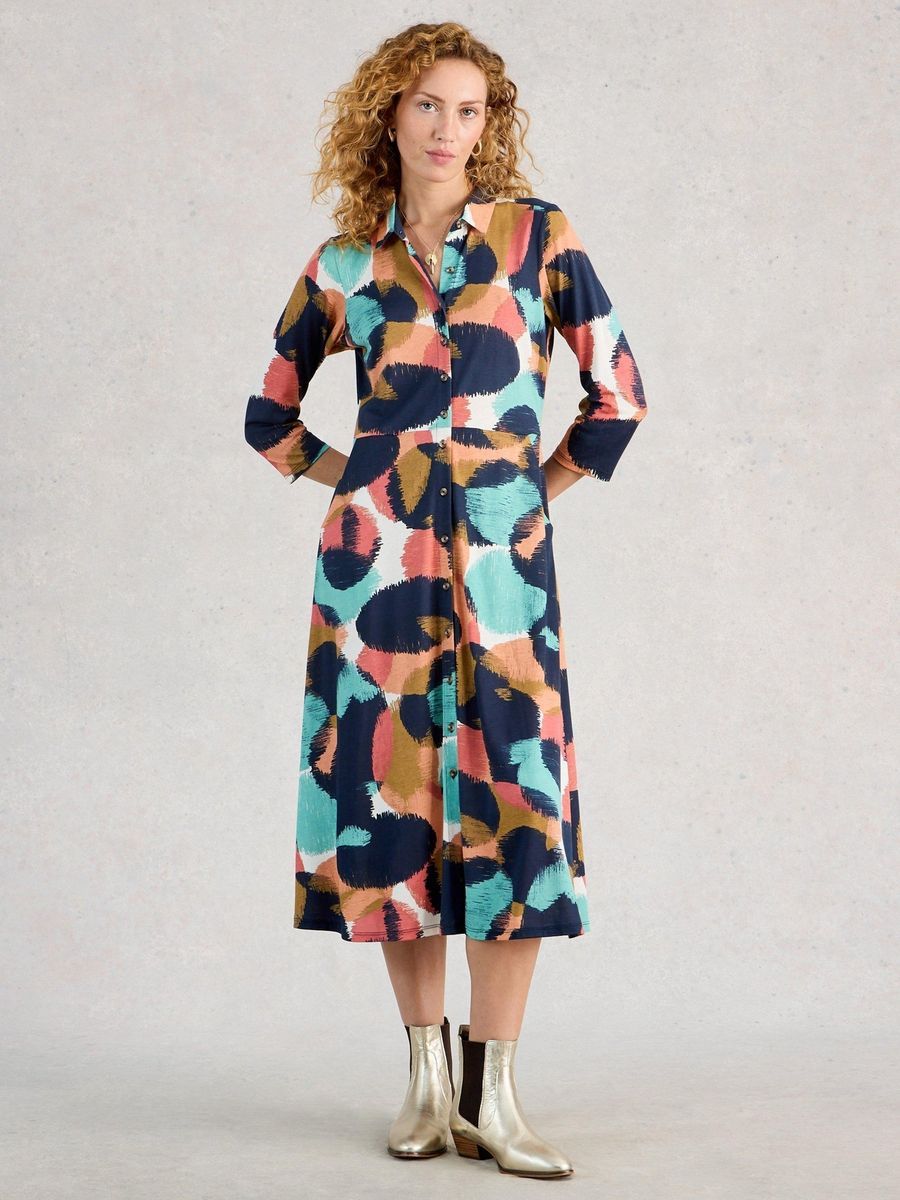 Jersey-Hemdblusenkleid mit künstlerischem Print
