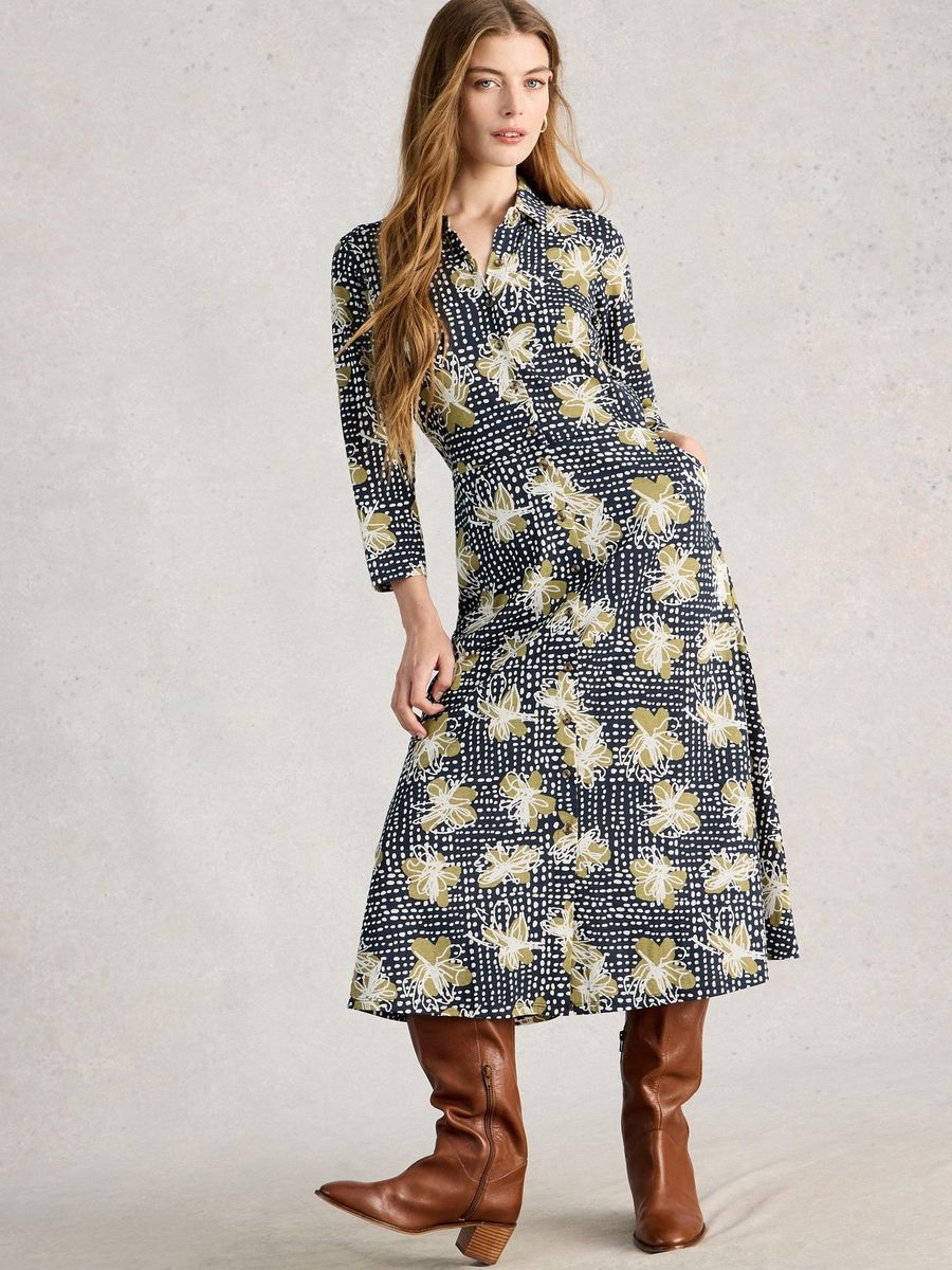 Jersey-Hemdblusenkleid mit künstlerischem Print