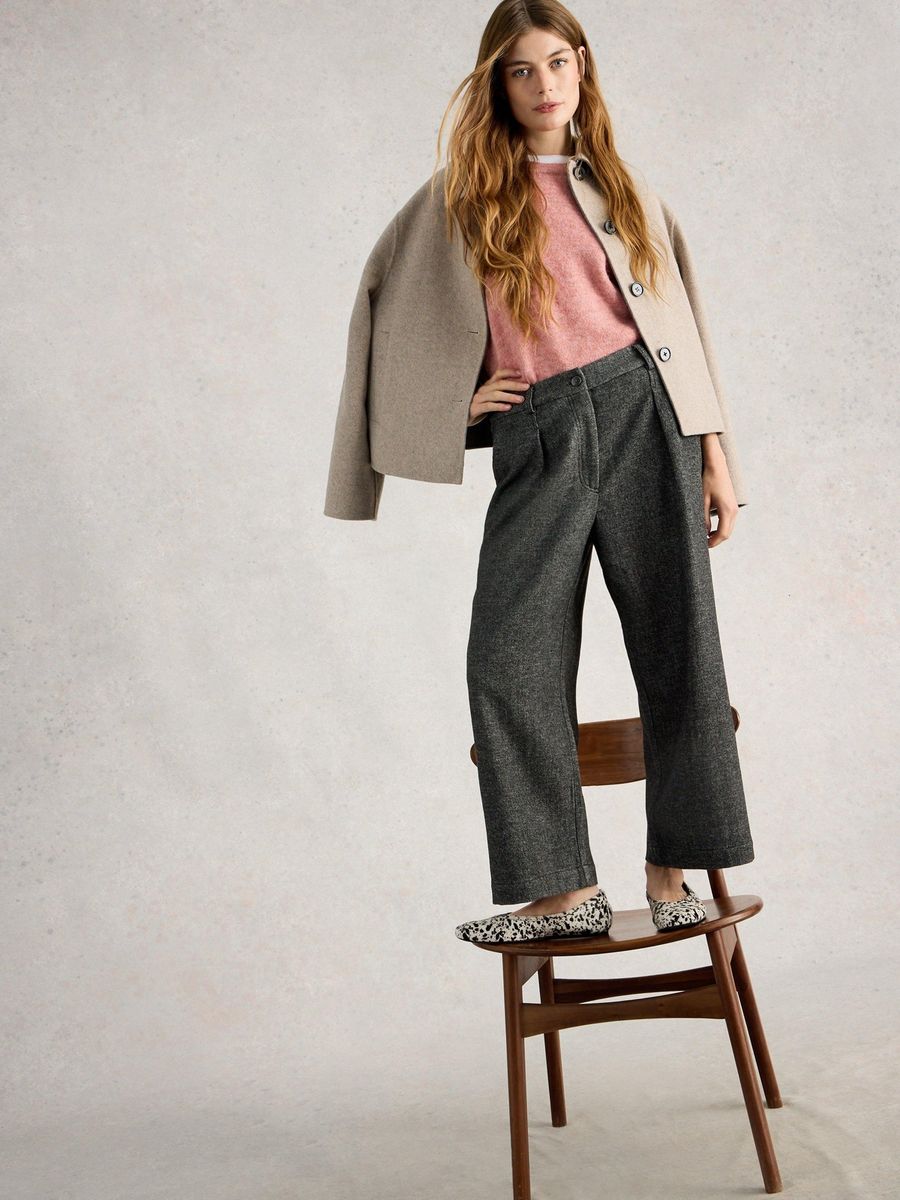 7/8-Hose mit weitem Bein aus Tweed