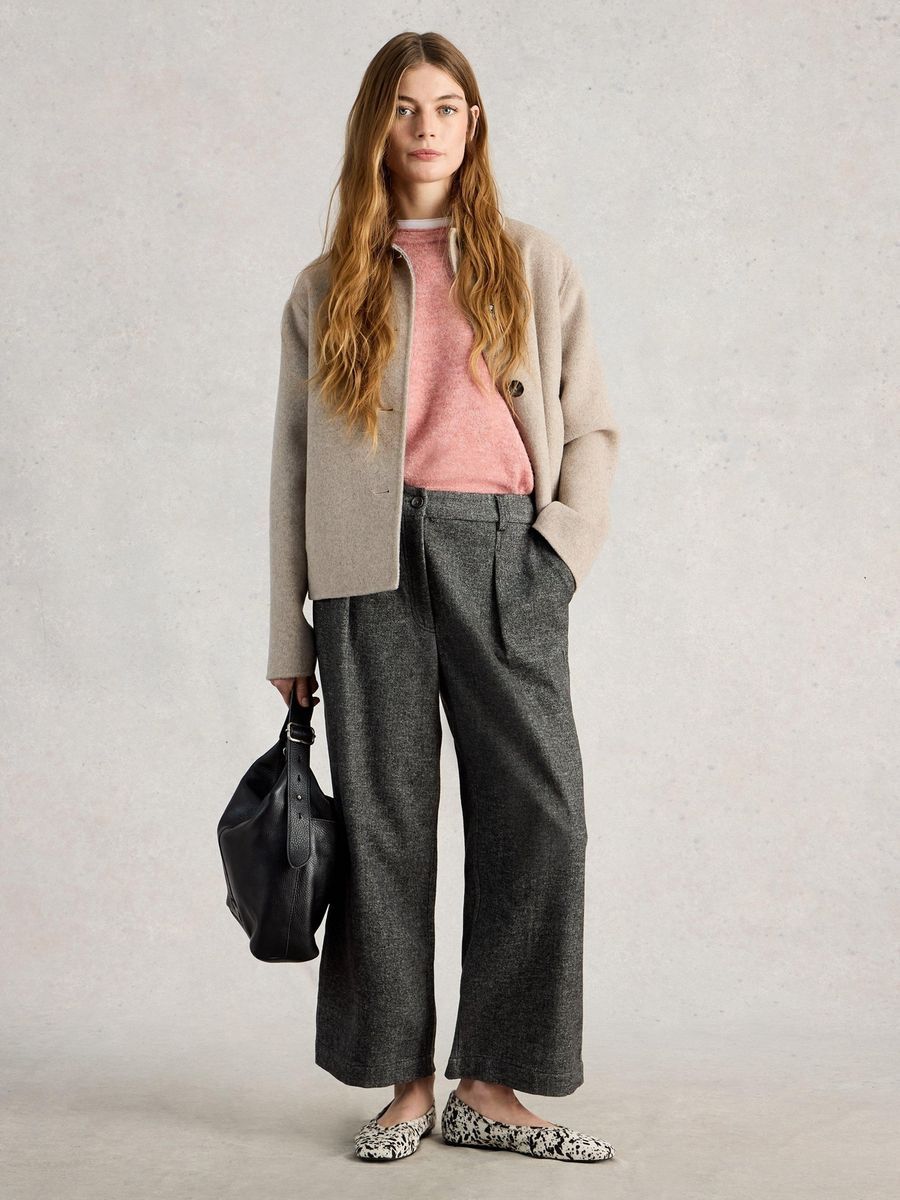 7/8-Hose mit weitem Bein aus Tweed