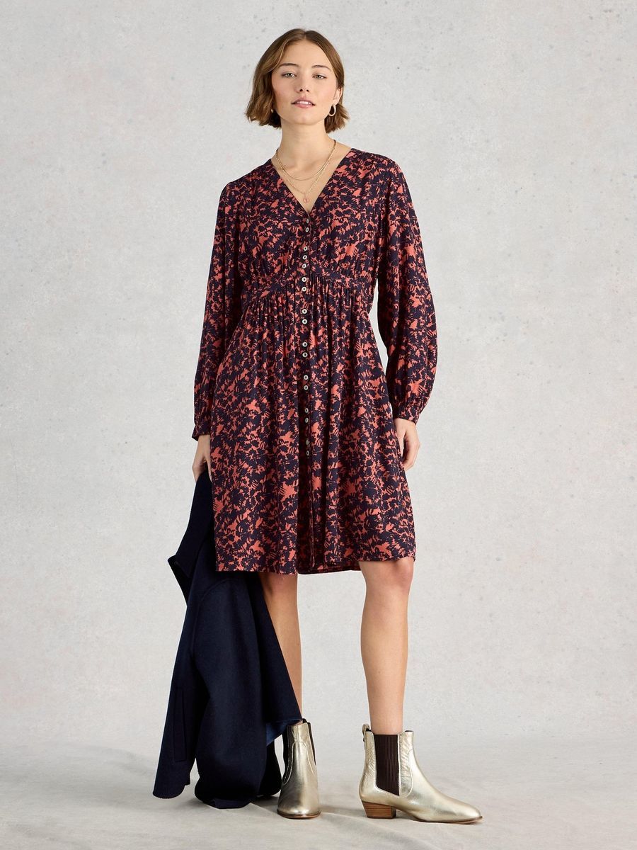 Gemustertes Midikleid mit Knopfleiste
