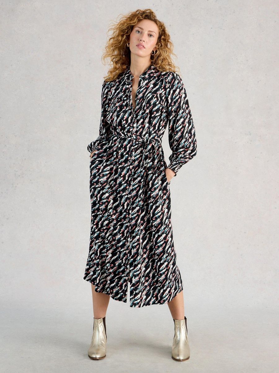 Midi-Hemdblusenkleid mit abstraktem Muster