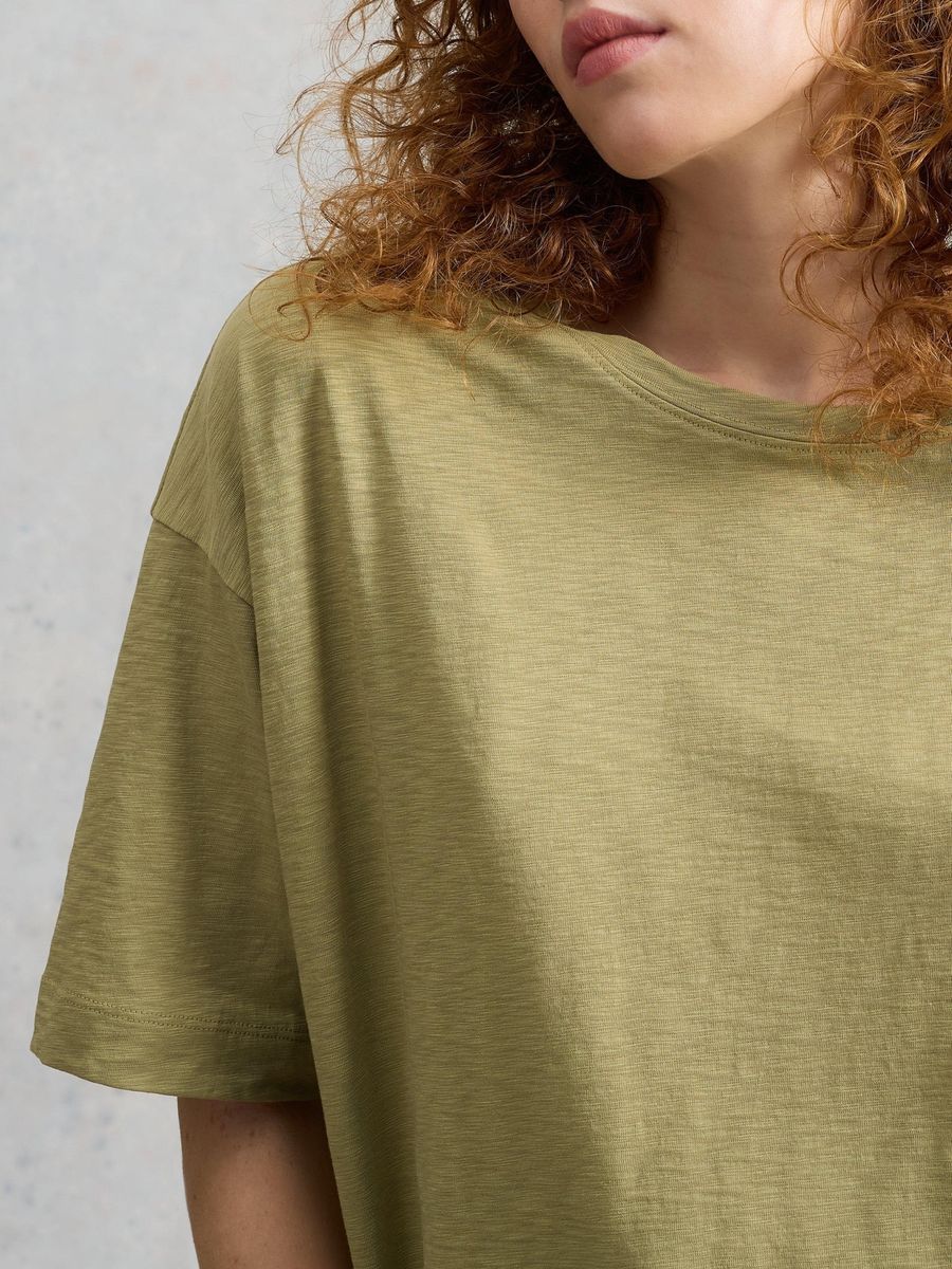 Boxy Baumwoll-T-Shirt mit halblangen Ärmeln