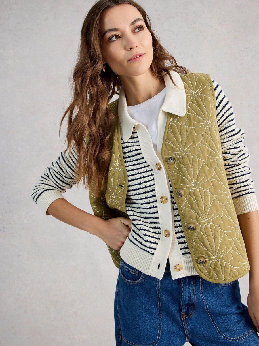 Strukturierte gestreifte Strickjacke mit Kragen