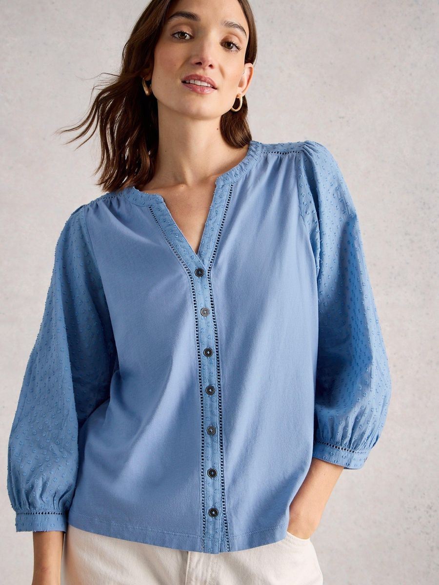Jersey-Bluse mit Dobby-Struktur