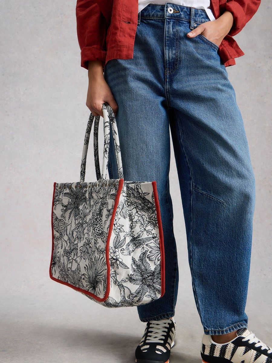 Übergroßer Jacquard-Shopper mit Dschungelprint