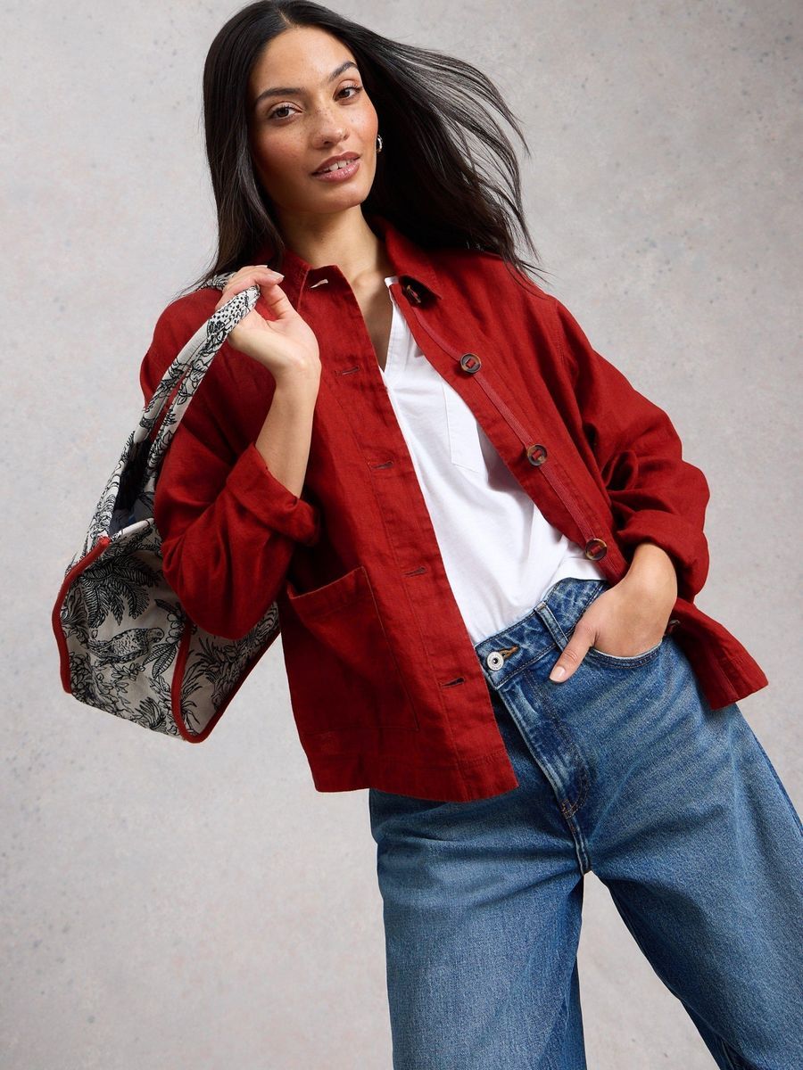 Kurze Leinen-Utility-Jacke