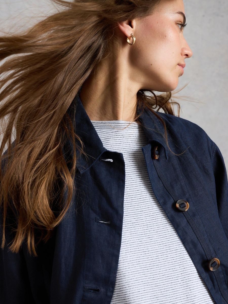 Kurze Leinen-Utility-Jacke