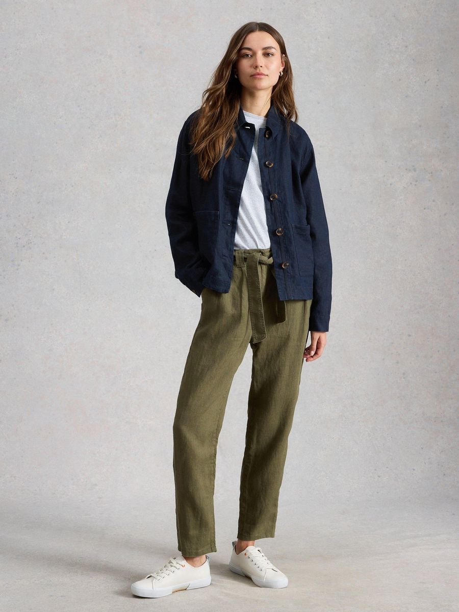 Kurze Leinen-Utility-Jacke