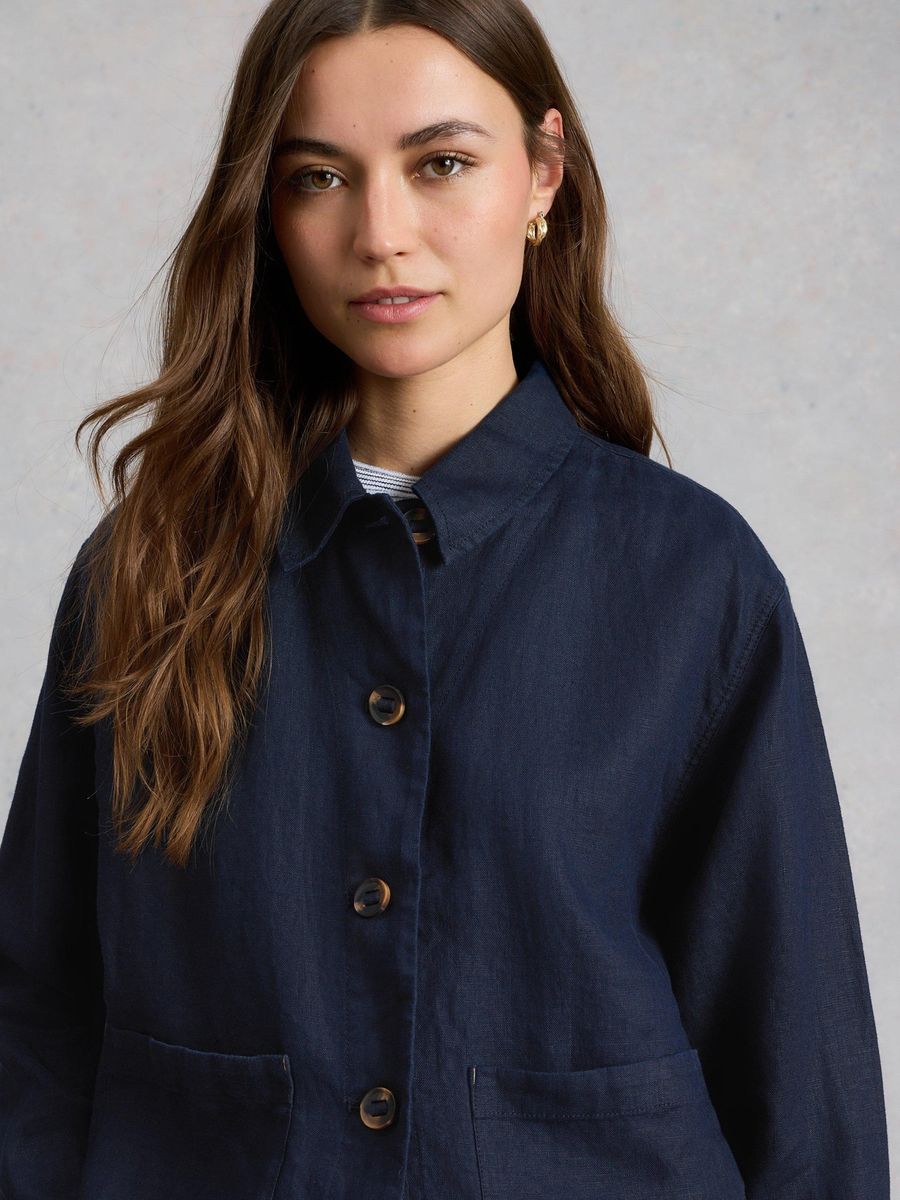 Kurze Leinen-Utility-Jacke