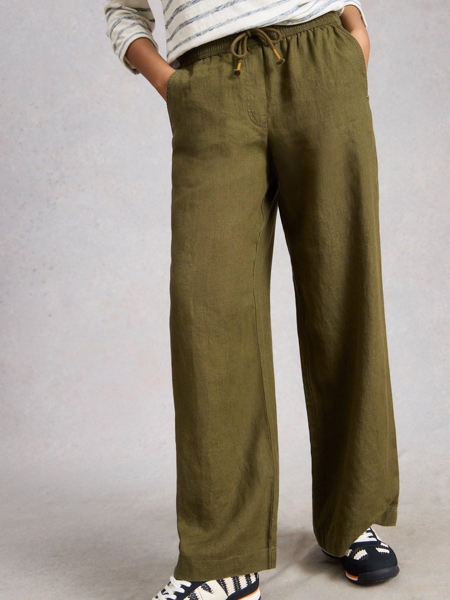 Leinenhose mit weitem Bein und Kordelzug