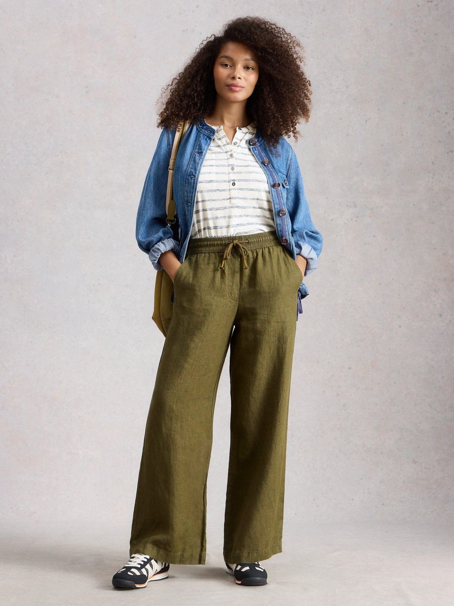 Leinenhose mit weitem Bein und Kordelzug