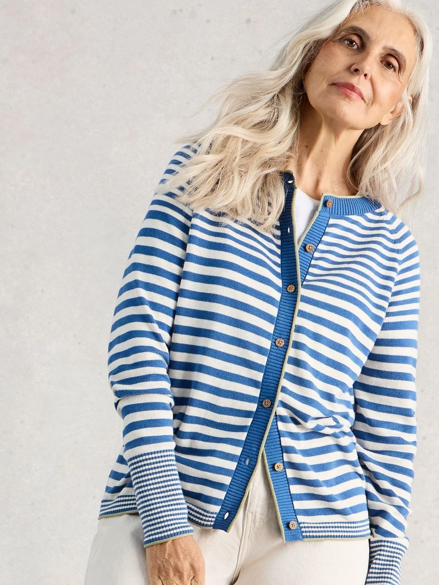 Gestreifte Strickjacke aus Bio-Baumwolle