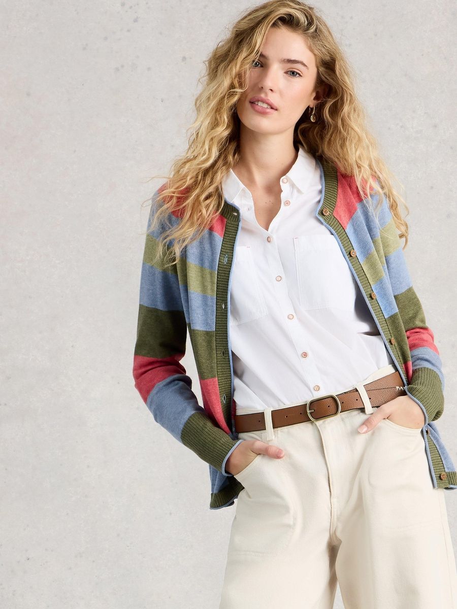 Gestreifte Strickjacke aus Bio-Baumwolle