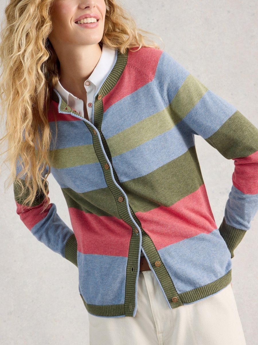 Gestreifte Strickjacke aus Bio-Baumwolle