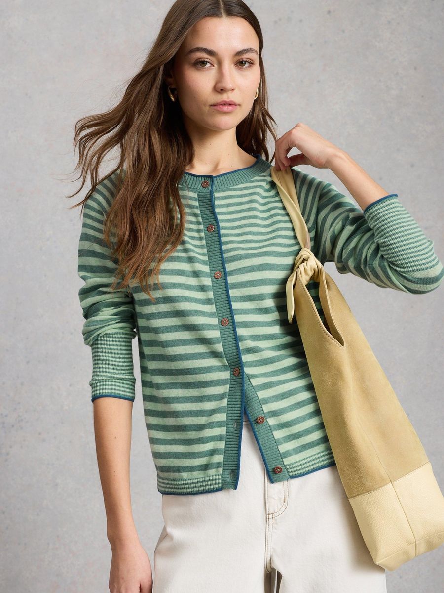 Gestreifte Strickjacke aus Bio-Baumwolle