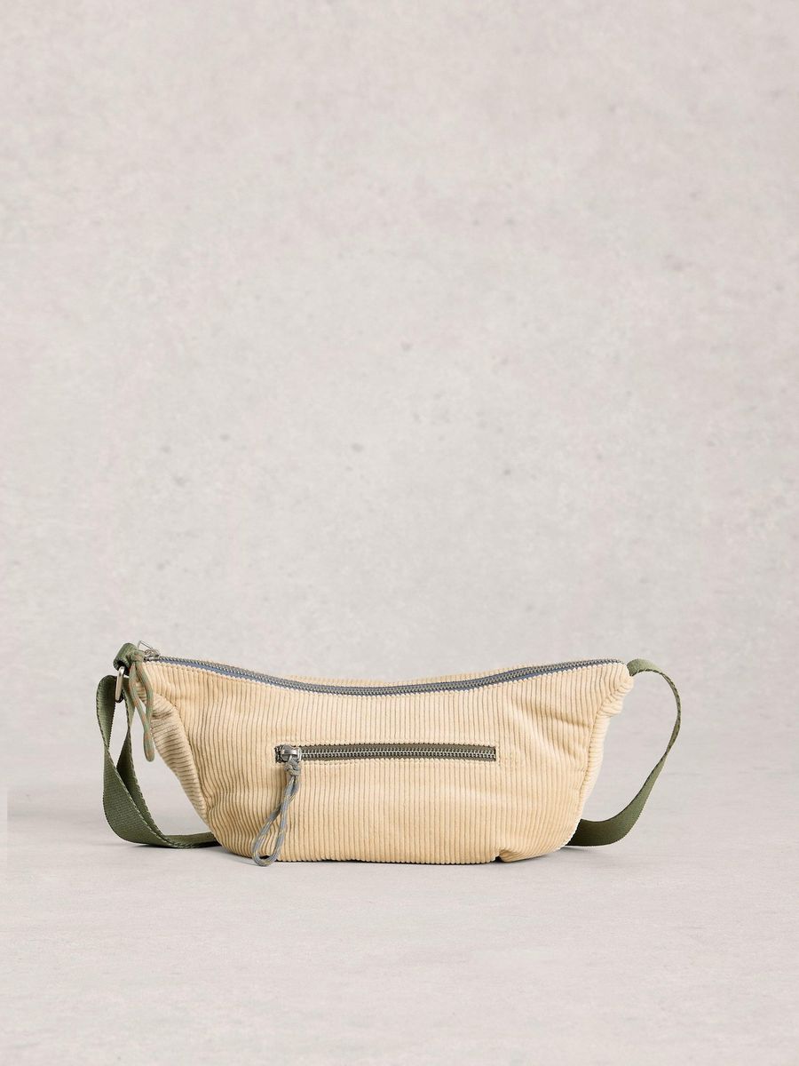 Halbmondförmige Cordtasche mit Struktur