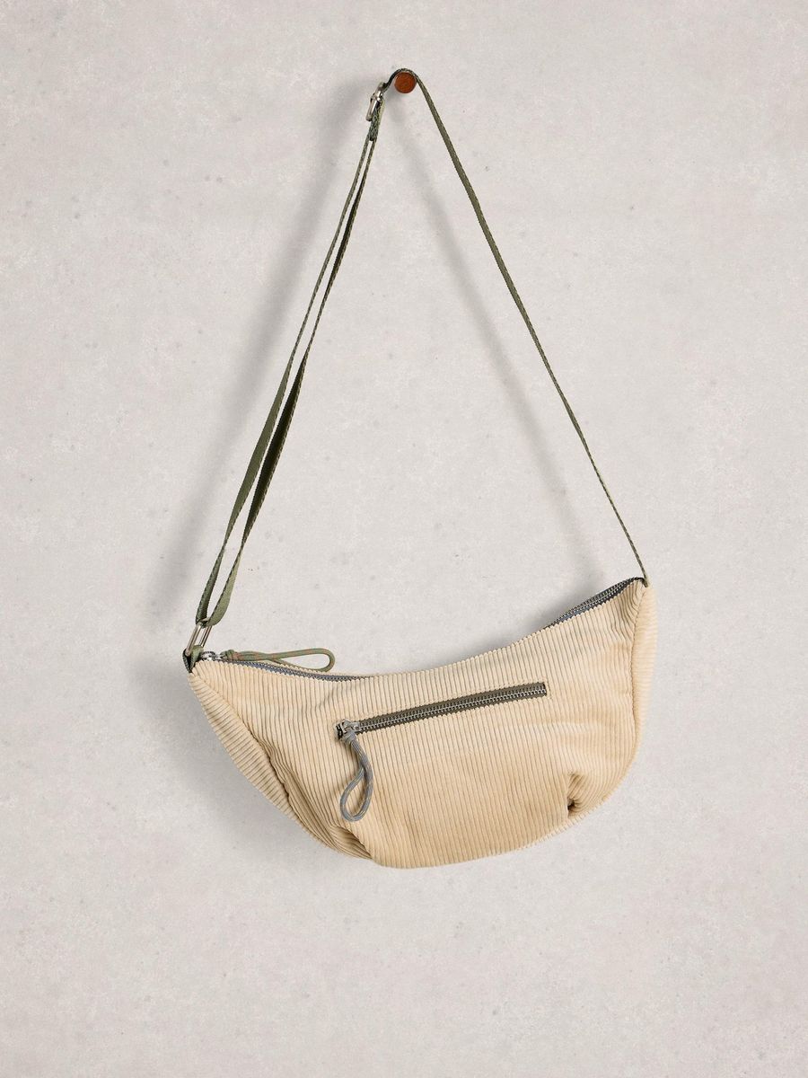 Halbmondförmige Cordtasche mit Struktur