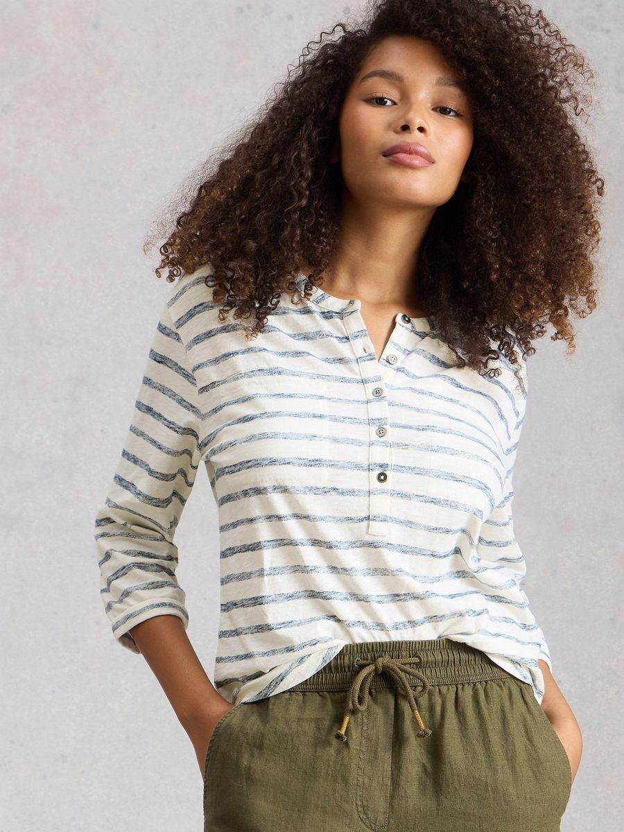 Gestreiftes Henley-Top mit 3/4-Ärmeln