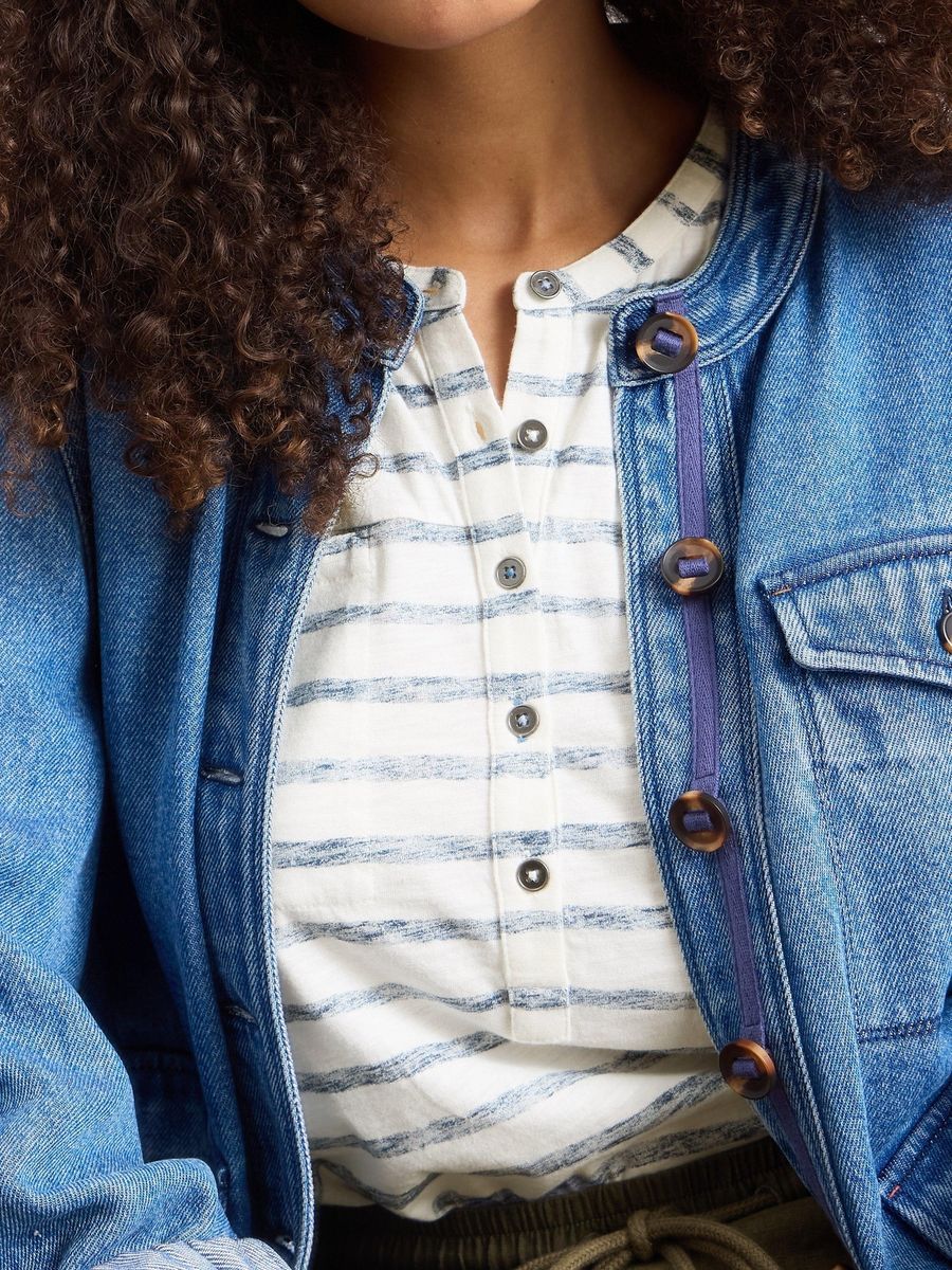 Gestreiftes Henley-Top mit 3/4-Ärmeln
