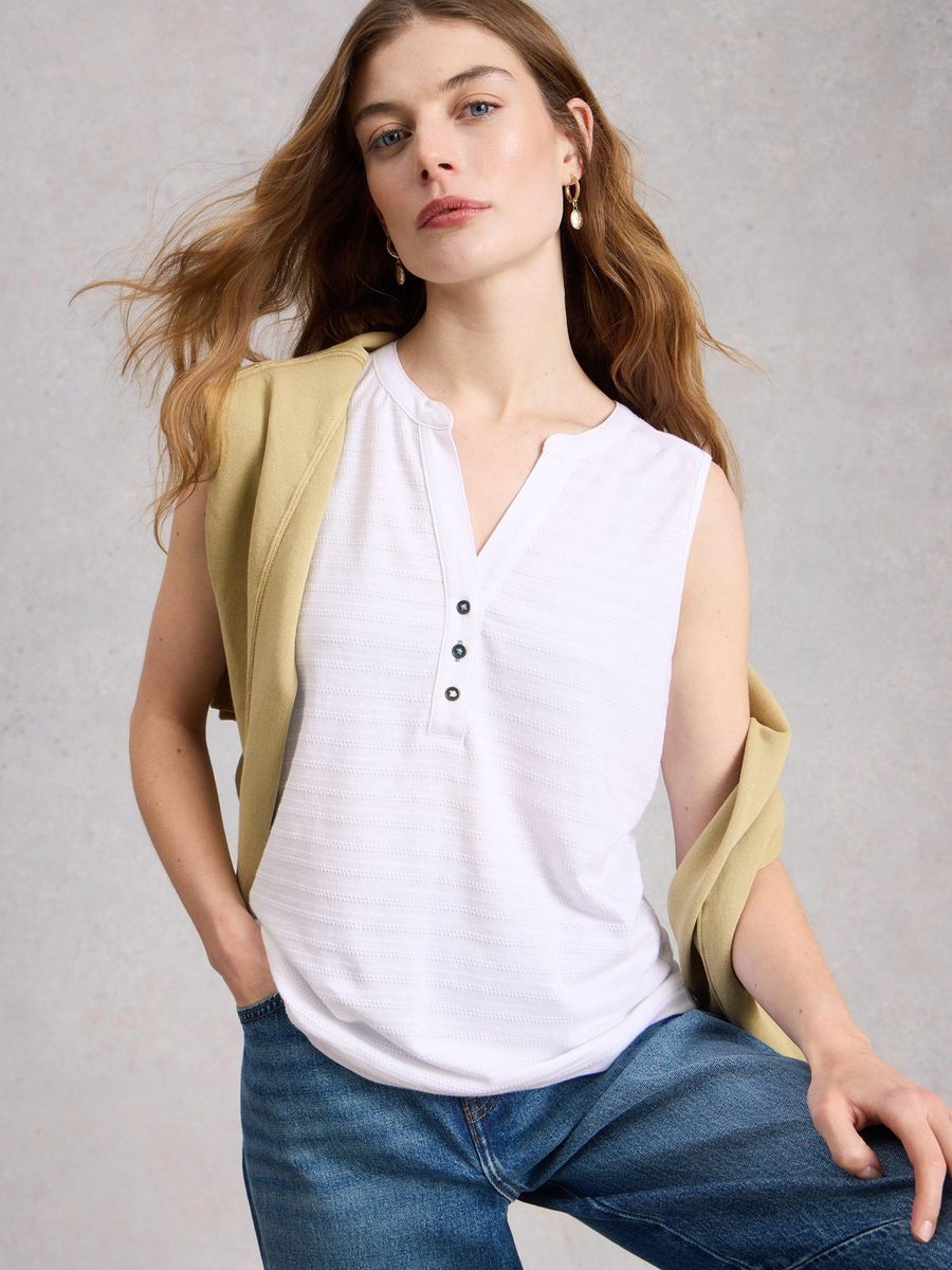 Strukturiertes ärmelloses Henley-Top