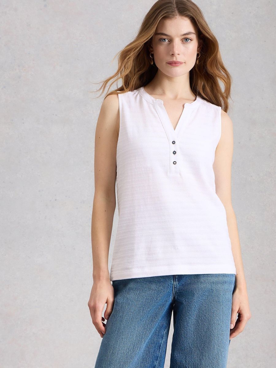 Strukturiertes ärmelloses Henley-Top