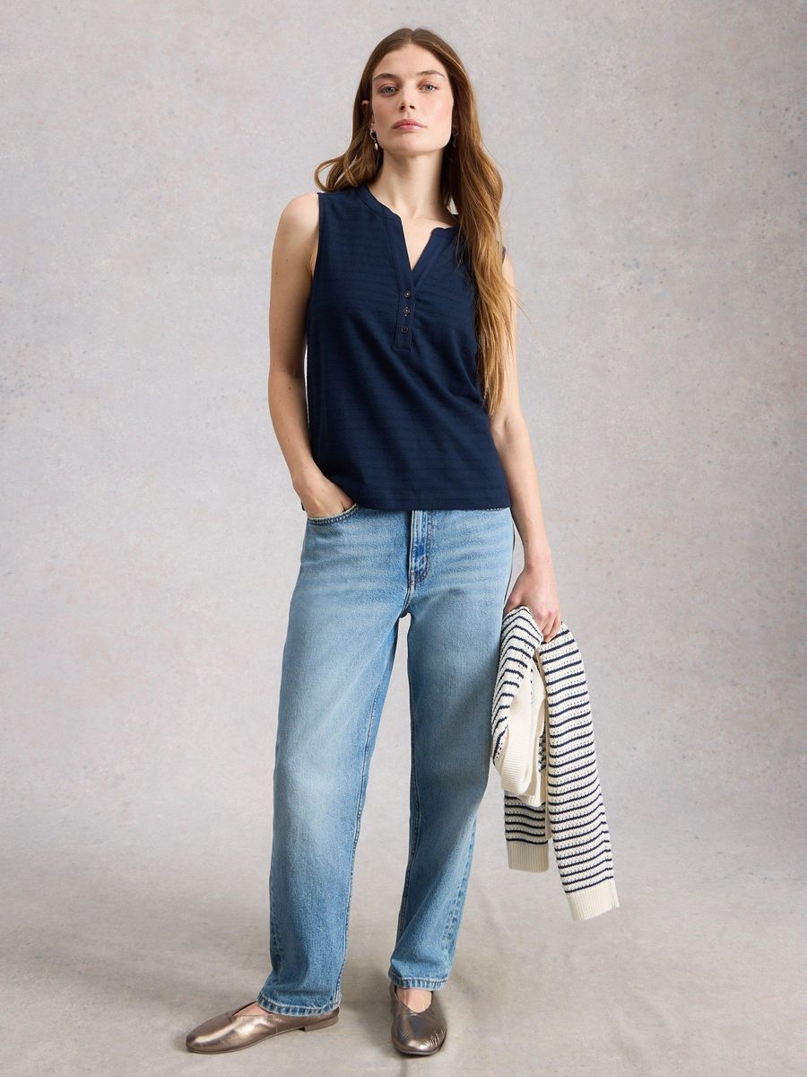 Strukturiertes ärmelloses Henley-Top
