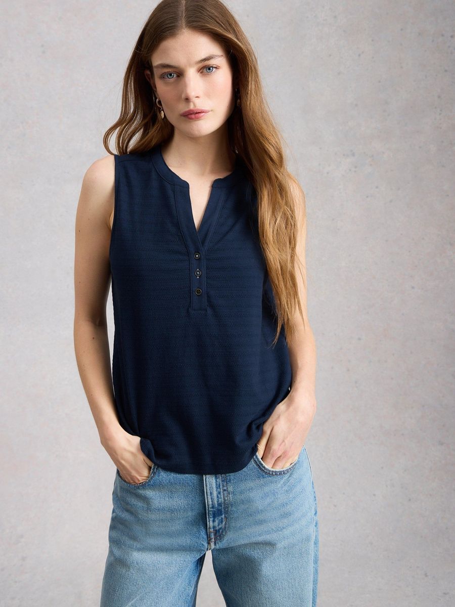 Strukturiertes ärmelloses Henley-Top