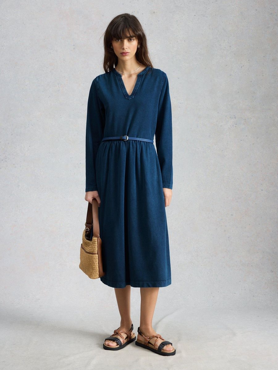 Lässiges Midikleid mit Taillenraffung