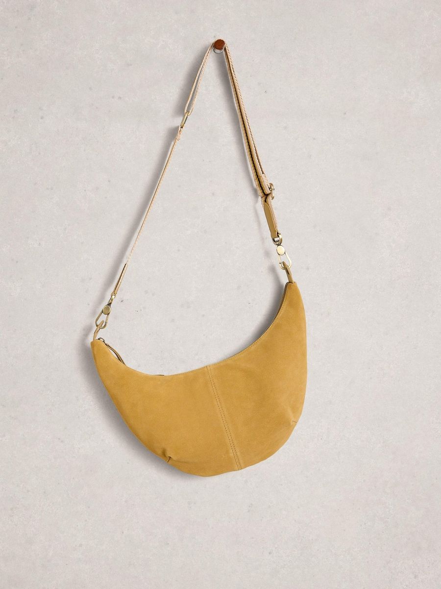 Halbmondförmige Crossbody-Tasche aus Wildleder