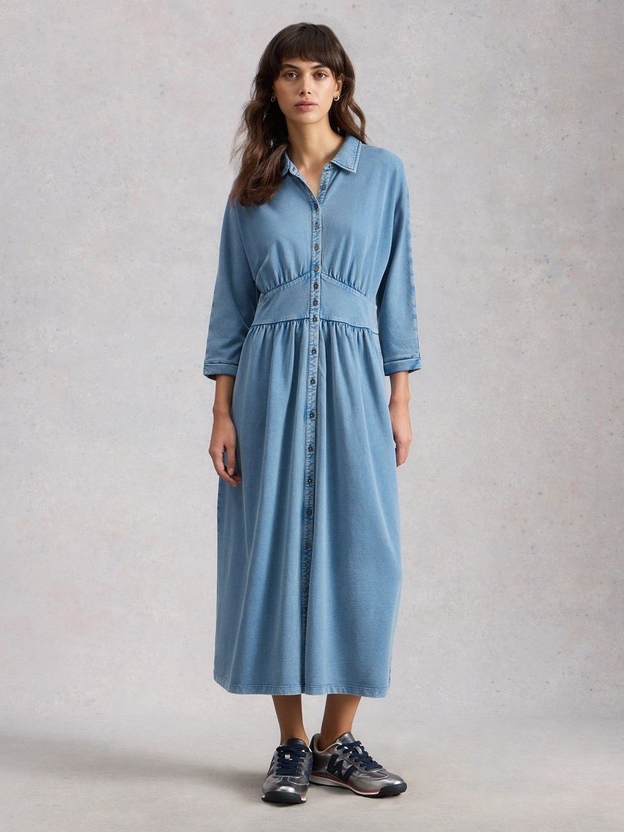 Tailliertes Hemdblusenkleid aus Denim