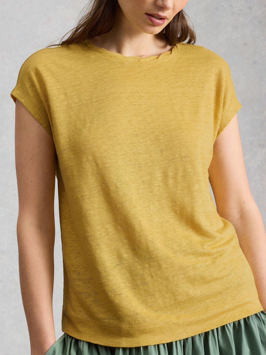 Leichtes Leinen-T-Shirt mit gedrehtem Ausschnitt
