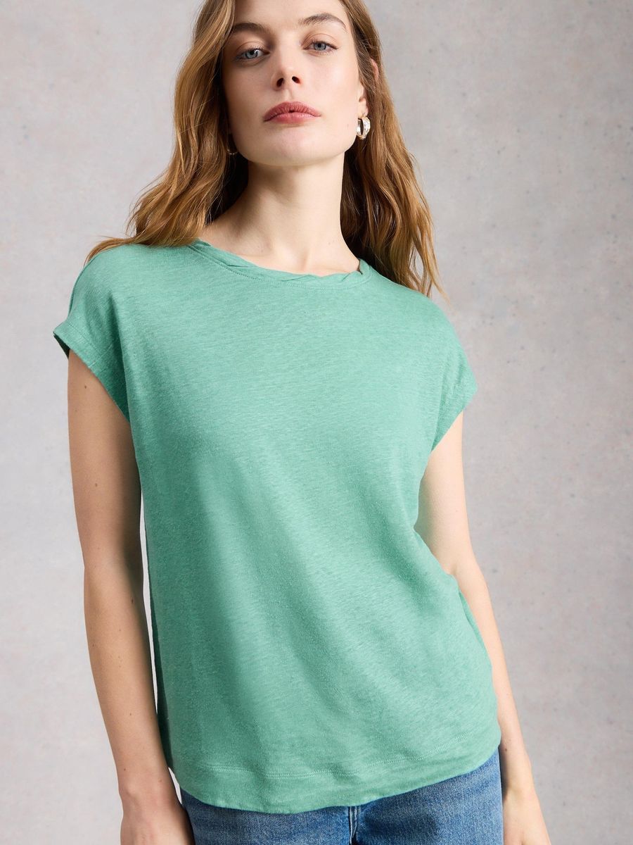 Leichtes Leinen-T-Shirt mit gedrehtem Ausschnitt