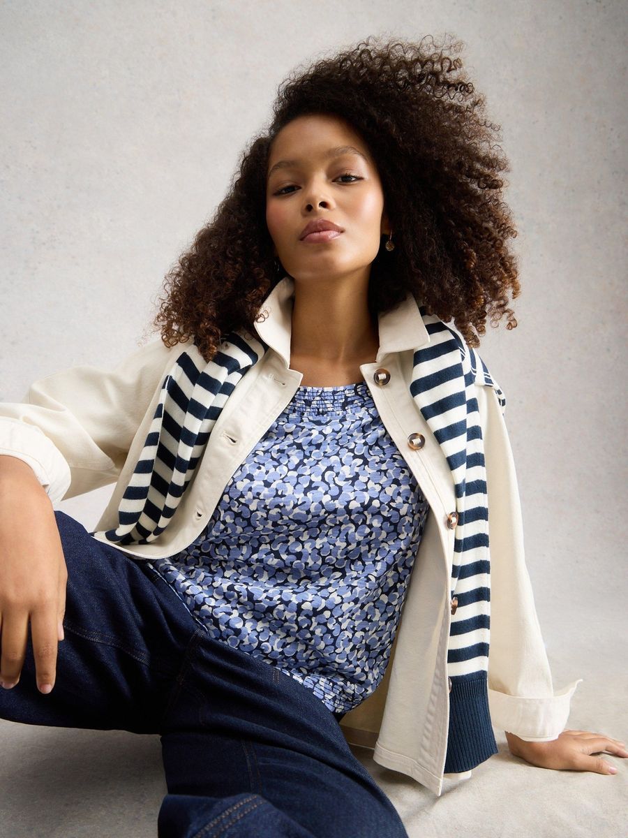 Bedrucktes Jersey-Top mit Webdetails