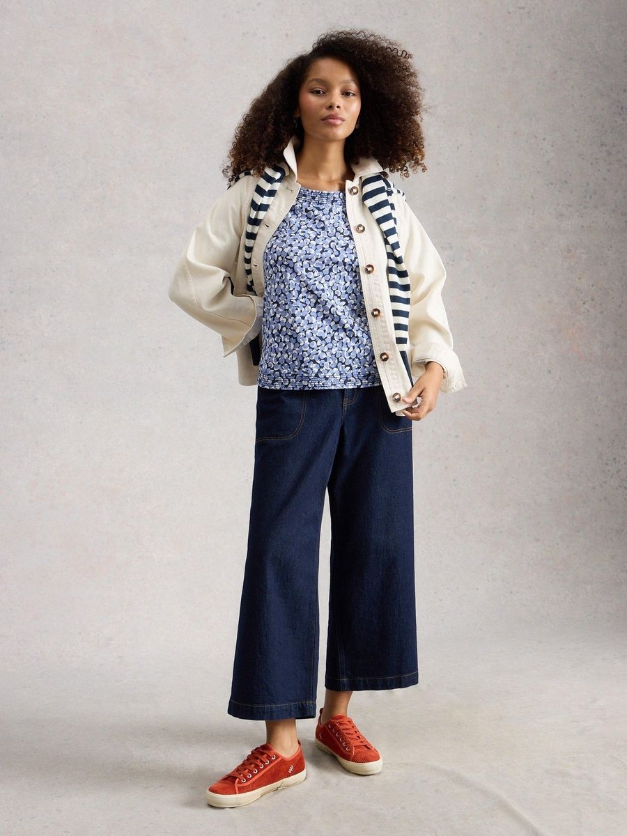 Bedrucktes Jersey-Top mit Webdetails