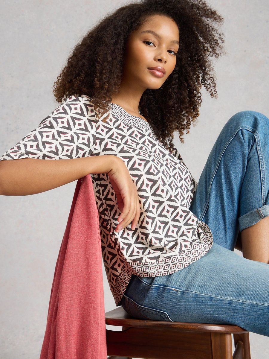 Bedrucktes Jersey-Top mit Webdetails