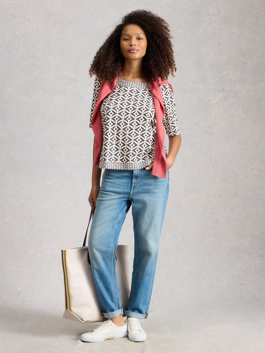 Bedrucktes Jersey-Top mit Webdetails