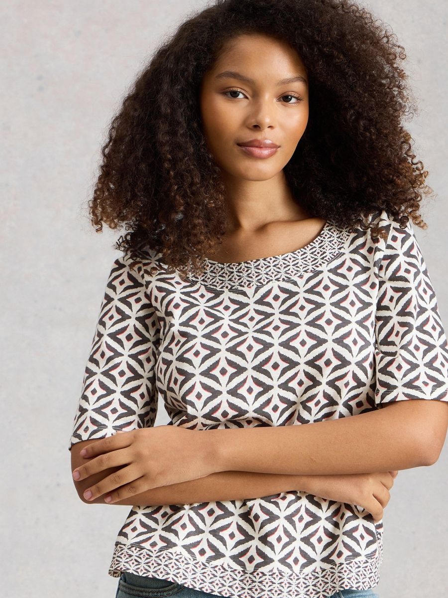 Bedrucktes Jersey-Top mit Webdetails