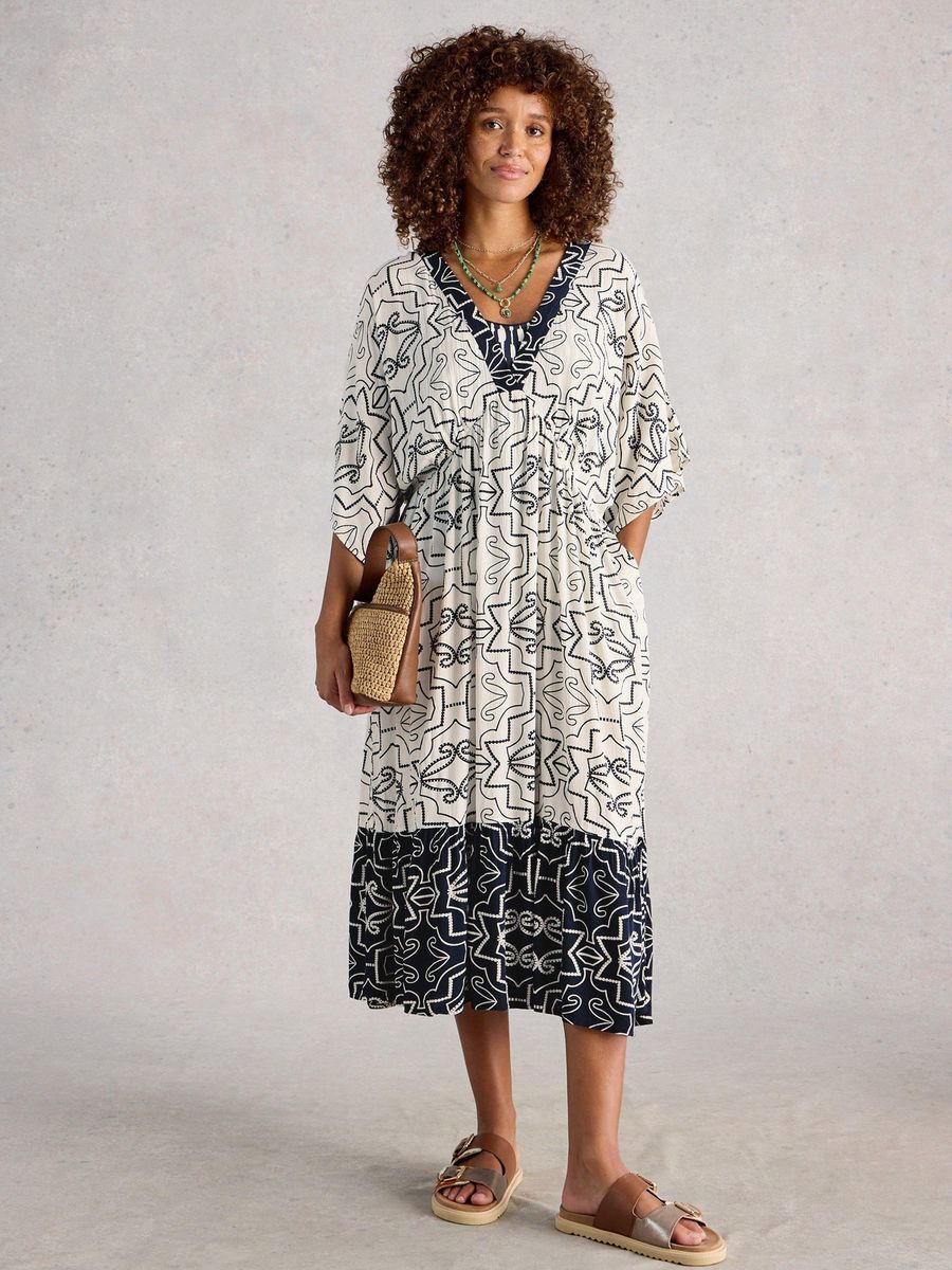 Geometrisches V-Ausschnitt Strandkleid