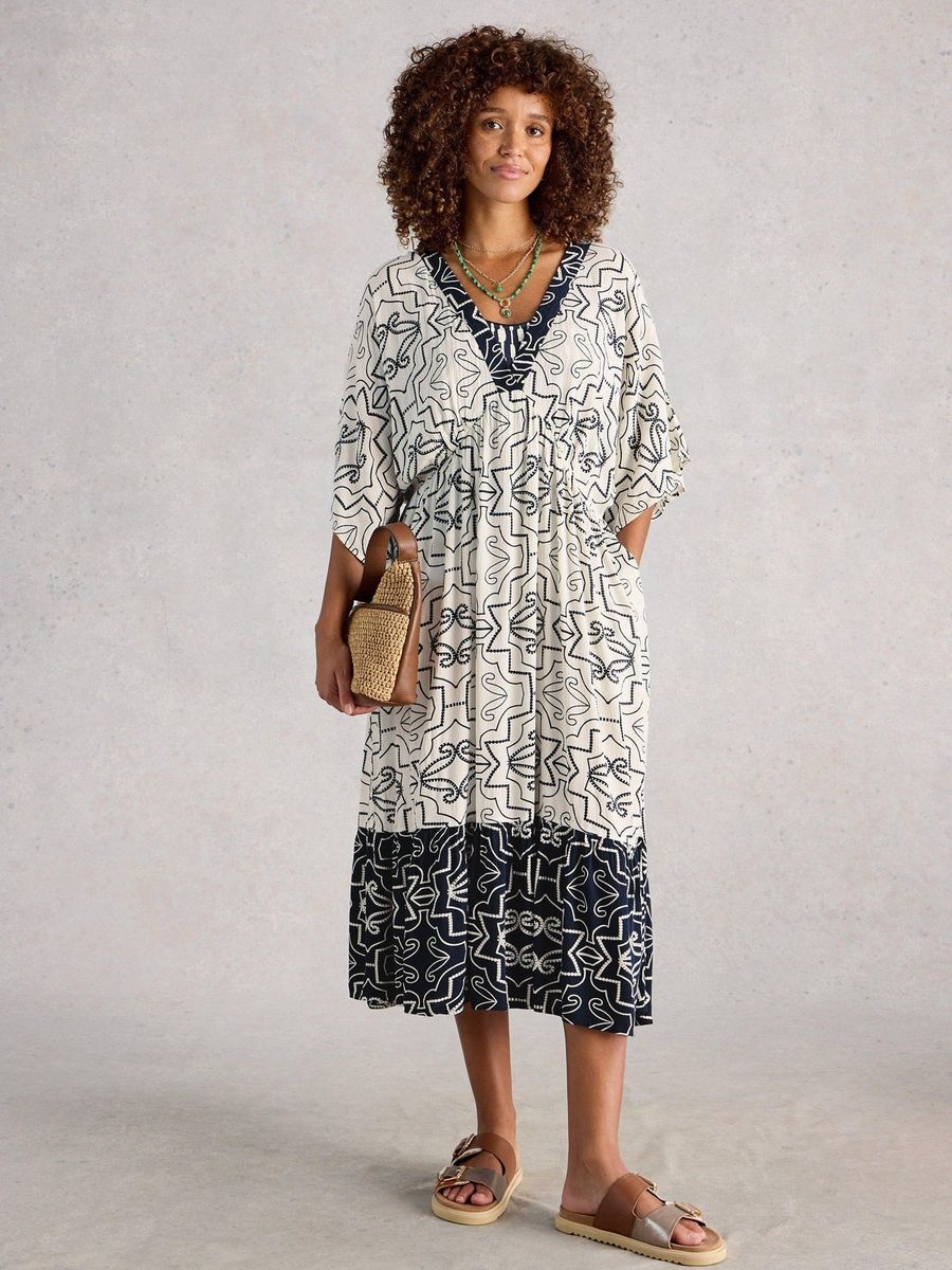 Geometrisches V-Ausschnitt Strandkleid