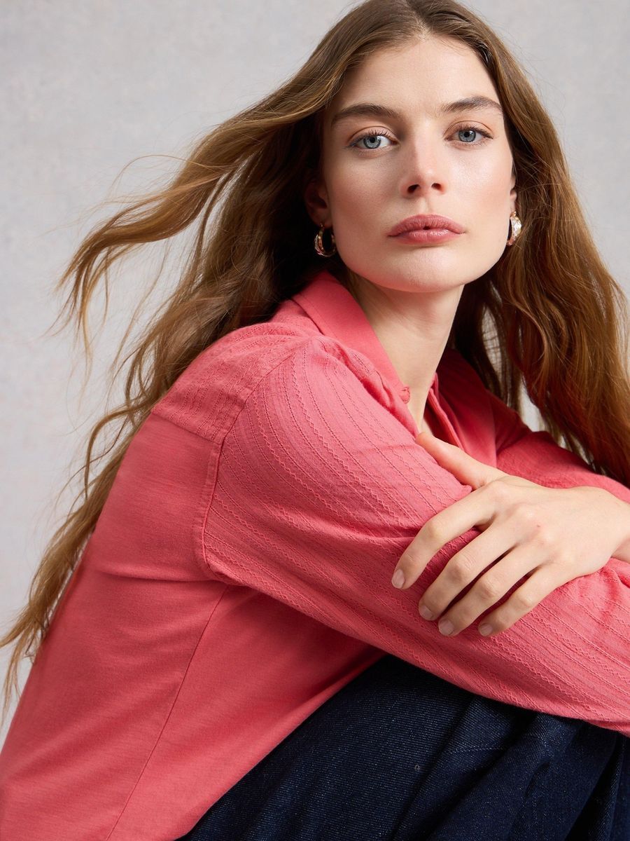 Bluse mit Knopfleiste und Krempelärmeln