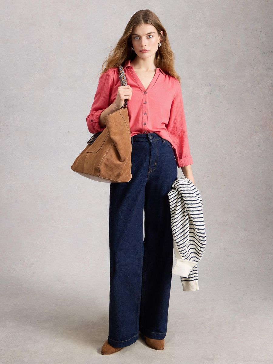 Bluse mit Knopfleiste und Krempelärmeln