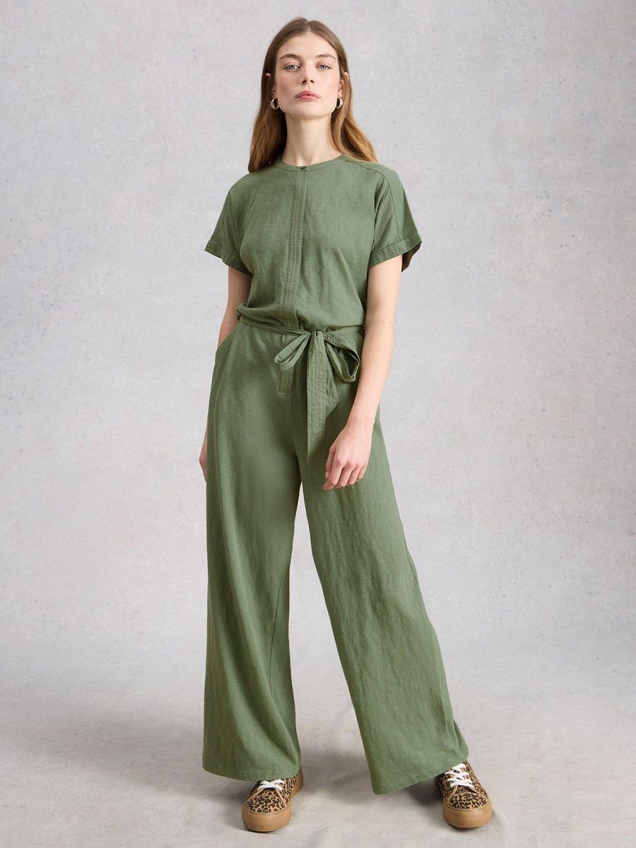 Kurzärmeliger Jersey-Jumpsuit mit Bindegürtel