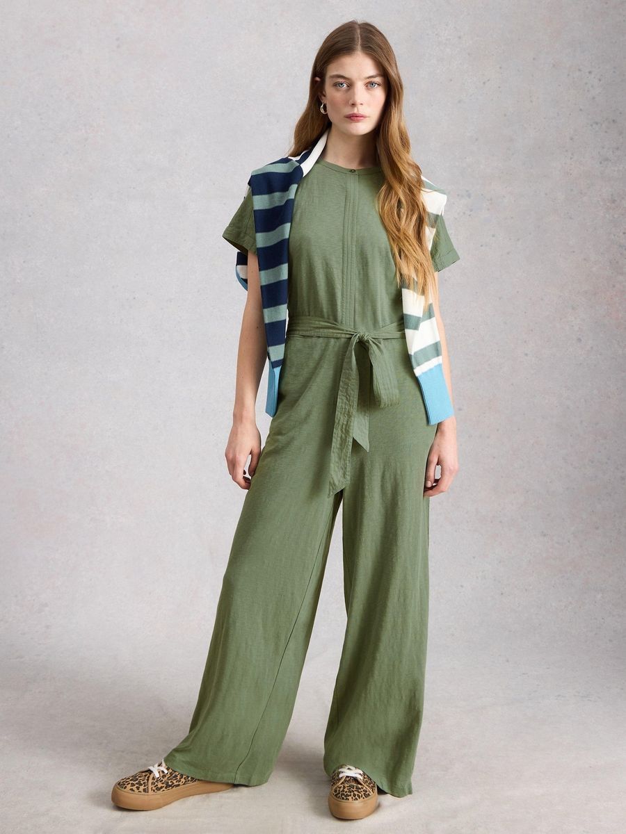 Kurzärmeliger Jersey-Jumpsuit mit Bindegürtel